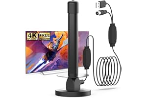 SZKALAK Antenna TV Interna con Amplificatore – Base Magnetica – Ricezione 360° per DVB-T/T2 – Supporto 4K e Full HD – Cavo Coassiale da 5M – Facile da Installare per TV Digitale