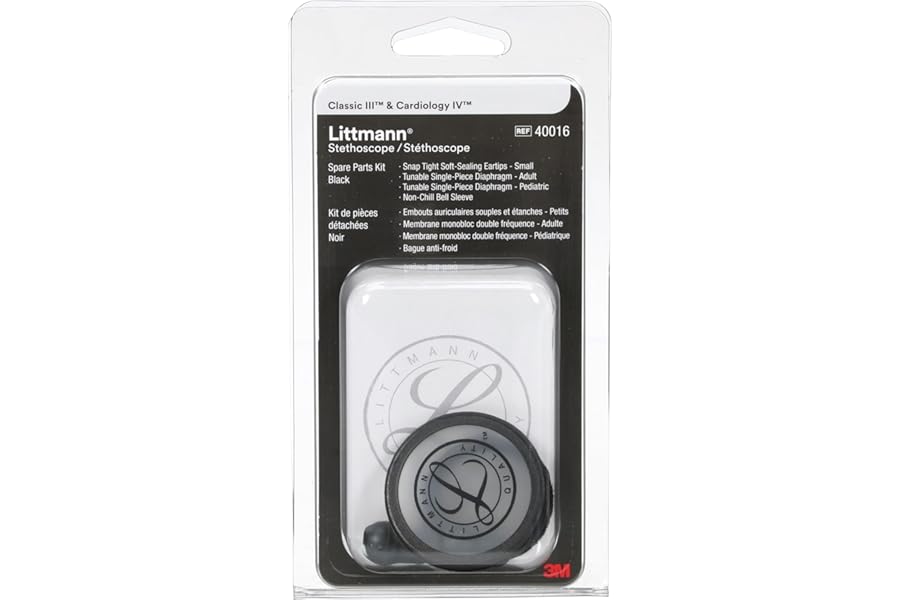 3M Littmann Stethoscope Spare Parts Kit, Classic III, Cardiology IV and CORE, Black, 40016