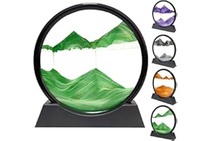 YWQQ Moving Sand Art Picture, Flowing Sand Painting, 3D Deep Sea Sandscape, Sand Painting Liquid Motion Decor, Display Painting Flowing Sand Frame, for Desktop Home Office Work(7", Green)