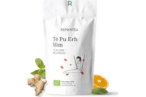REPLANTEA CUIDAMOS TU NATURALEZA TE PU ERH SLIM 100% BIO 100g (50 Tazze) | Tè Rosso Pu Erh Bio con Zenzero, Arancia, Tè Verde, Tè Matcha, Mate | Delizioso Caldo e Freddo REPLANTEA