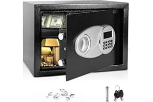 MOCOERL Cassaforte elettronica da 14 litri con 2 chiavi di emergenza e tastiera digitale a pedale, cassaforte da parete, adatta per ufficio, casa, hotel, 25 x 35 x 25, nero