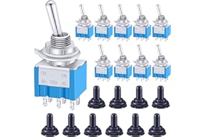 Taiss 10 pezzi Mini Interruttore a levetta ON/ON 2 Posizioni 6 Pin DPDT Metallo Interruttore a Bilanciere a levetta 6A 125V AC Blu con Cappuccio Impermeabile per Automobile,casa MTS-202-MZ
