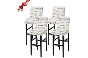 Jaotto Coprisgabelli Cucina con Schienale 4 Pezzi,Fodere Coprisedia Elasticizzati con Schienale Basso Universale,Copertura per Sgabello Alto Quadrato per Bar Caffettiere Bancone(Cappuccino,4 Pezzi)