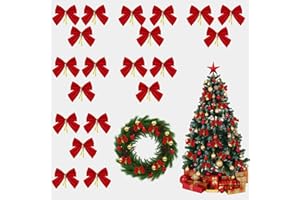 EMHTHME 20 Stück Rote Schleifen Weihnachten, Geschenkschleife, Rote Kränze Schleifen, Rote Schleifen Weihnachtsbaum, Mini Satinschleifen, für Hochzeitsfeier,Heimdeko,Kranz, Neujahrsdekoration, Handwerk