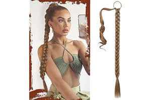 Sofeiyan Long Braid Ponytail Extension with Hair Tie Straight Sleek Wrap Around Hair Extensions Braid Pony Tail Fluffy Natural Soft Synthetic Hairpieces for Women Daily Wear, 30 inch-Blonde Highlights