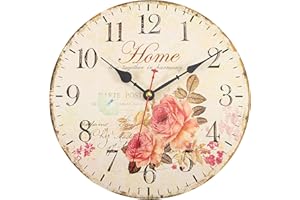 Foxtop 12 Inch Rose Flowers Wall Clock, Retro Wood Quality Quartz Quiet Round Clock for Living Room, Bedrooms, Kitchen, Home