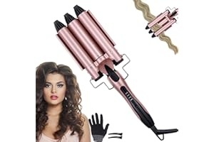 Aischens 3 beczki falownicy 25 mm, lokówka do włosów z 3 drążkami z 4 regulowanymi temperaturami, do włosów na plaży, profesjonalne narzędzie do stylizacji długich włosów, z 2 klipsami i rękawicą