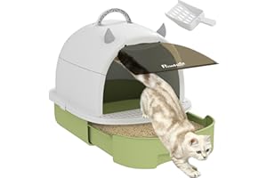PawHut Arenero para Gatos Cubierto Caja de Arena para Gatos Arenero Cerrado con Tapa Removible Bandeja Extraíble Filtro de Carbono Pala y Asa Superior 40,5x52x39 cm Blanco y Verde