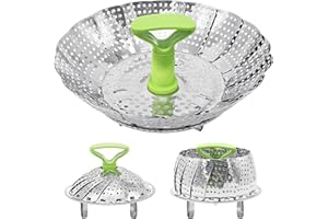 Aleker Stainless Steel Collapsible Steamer Basket with Anti-scald Handle (5.5" to 8.7")