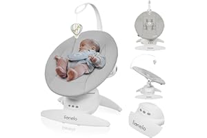 LIONELO Iris Elektrisch Babywippe 360o drehbar für Babys bis zu 9 kg Verstellbare Rückenlehne, 5 Wiegegeschwindigkeiten Rutschfester Sicherheitsgurt, 12 Melodien Bügel mit Spielzeug Babypflege