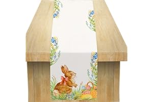 SPRINLOT Camino de Mesa de Pascua, Camino de Mesa Mantel Conejo, Mantel Central de Pascua Rectangular, Decoración de Mesa Pascua de Lino Verde, Camino para Pascua Decoración de Mesa (33 x 183 cm)