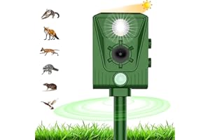 LEMENG Ultrasonic Cat Repellent,Garden Ultrasonic Fox Repellent, Solar Powered & Waterproof Animal Deterrent, Flashing Light and USB Charge for Cats, Dogs, Squirrel, Rat, Foxes, Snake, Deer, Wild Animals