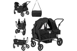 LIFEZEAL Carrello Porta 2 Bambini 6+ Mesi, Carretto da Spinto, Tirato, Passeggino, Carrozzina, per Viaggio, Pieghevole, Regolabile, Portatile, con Tettuccio, Ruote, Borsa Pannolini, Max 50kg (nero)