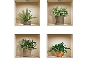 The Nisha Art Adesivi 3D Magici da Muro in Vinile Sticker Decalcomania Fai-da-Te, Set da 4, Piante verdi e marroni