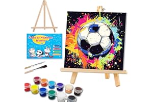 WEMEON Football Paint by Numbers for Children with Frame and Easel, Easy Paint by Numbers for Adults Beginners, Painting by Numbers Kids for Birthday Gift, Painting Party(8x8Inch)