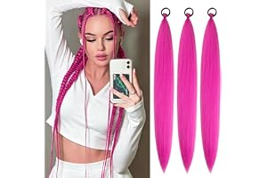 ColorfulPanda 3-pack flätad hästsvans förlängningar Hotrosa, 60 cm lång slät wrap-runda hårförlängningar med gummiband för kv
