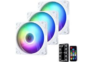 Vetroo 3 Pack 120mm ARGB LED Case Cooling Fan Computer PC Cooler White Frame High Airflow High-Performance Controller Free with 5V 3pin Motherboard Sync