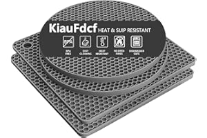 KiauFdcf 4 Pcs Heat-Resistant Silicone Trivet Set - Non-Slip Hot Pads for Dining Tables, Multi-Use Mats for Hot Cookware,Dishes, 2 Squared + 2 Round Coasters (Grey)