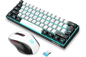 Snpurdiri 2.4G Wireless Gaming Keyboard and Mouse Combo, Include Mini 60% Merchanical Feel RGB Backlit Keyboard, Ergonomic Vertical Feel Small Wireless Mouse(White and Black)
