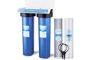 Geekpure 20-inch Whole House Water Filter System (2 Stage with PP and Carbon (Blue Housing))-1" BSP