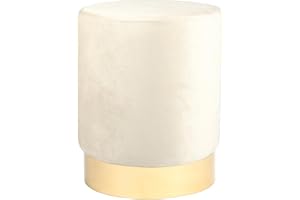 Harbour Housewares Velvet Round Foot Stool - Cream with Gold Base - Small Modern Dressing Table Pouffe Footstool Vanity Seats Vanity Chairs Footstools for Living Room, Bedroom