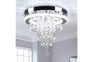 ‎FRIXCHUR FRIXCHUR 11.8" Kristall Kronleuchter Moderne LED Kristall Deckenleuchte Runder Regentropfen Kronleuchter für Flur Schlafzimmer Esszimmer Küche (Kaltes Weiß)