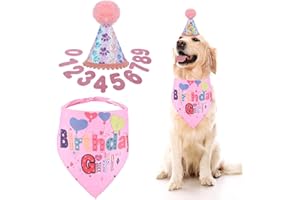 TUCNOEU Dog Birthday Bandana,Pet Party Supplies with Dog Birthday Hat Dogs Birthdays Decorations Set with Numbers for Medium Small Dogs Pet Supplies
