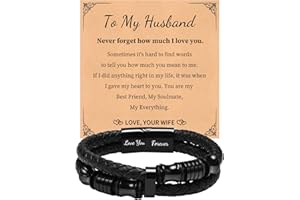 FLHEART Leather Bracelets Mens Gifts Jewellery - to My Son Dad Bracelet Handsome Premium Leather Black Stainless Steel Magnetic Clasp Cuff Bangle for Father's Day Graduation for Daddy Papa Son