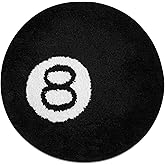 Wokii Rond tapijt in de vorm van een biljartbal 8 zwart, getuft, zacht en antislip, badmat, decoratief tapijt voor kinderkame