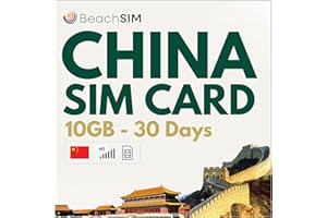 ‎BEACHSIM BeachSIM Chińska Karta SIM. 10 GB danych przy prędkościach 4G/5G. Tylko karta SIM z przedpłaconą transmisją danych. Działa na urządzeniach z systemem iOS i Android. Ważny przez 30 dni.