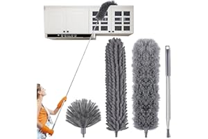 MUXUN Feather Duster Extendable, Dusters for Cleaning Kit with Telescoping Extension Pole 100 Inch, Long Handled Duster for Cleaning Cobwebs Ceilings Fans, Reusable Bendable (Grey)