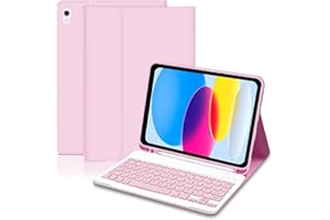 LIELAX Keyboard Case for iPad A16 11th Generation 2025 and 10th Generation 2022 (11/10.9 inch), Detachable Bluetooth Keyboard Cover with Pencil Holder for iPad 11/10 Gen, UK Layout-Pink