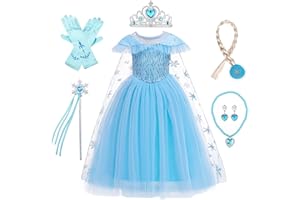 LOBTY Mädchen Elsa Prinzessin Kleid mit Accessoires Schneekönigin Verkleidung Kinder Prinzessin Kleid Geburtstag Weihnachten Party Halloween Karneval Cosplay Kostüm