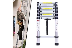 DICN Scala pieghevole in alluminio da 5 m, telescopica, regolabile, pieghevole, 13 gradini max.149,7 kg, per casa, magazzino, interno, multifunzione