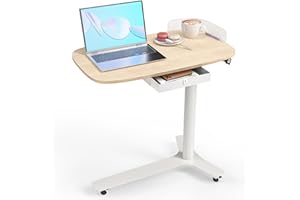 ‎WALKINGDESK WALKINGDESK Beistelltisch C Form Höhenverstellbar mit Rollen, Mobiler Schreibtisch mit Schubladen, Kleiner Laptoptisch höhenverstellbarer, Pneumatisch Stehpult für Sofa Bett Wohnzimme, Eiche