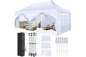 TOOLUCK Tonnelle Pliante 3x6m Tonnelle de Jardin Imperméable Barnum Pliant avec 6 Parois Latérales UV Protection 50+ Tonnelle de Jardin pour Plage,Mariage,Camping, Blanc