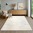 the carpet Everest Modern Short Pile Rug Living Room Bedroom with High-Low Effect, 3D Effect, High Pile Density and Pleasantly Soft, Honeycomb Pattern, Cream, 80 x 150 cm