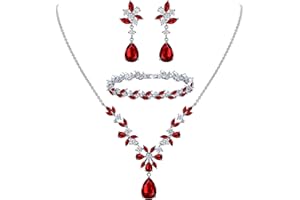Clearine Juegos de Joyas de Mujer Boda de Circonio Cúbico Conjunto de Joyas para Novias, Colgante de Cristal Collar de Tenis Pulsera de Araña de Hojas Colgantes Pendientes