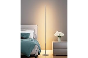 EDISHINE Lampada da Terra LED, 19W Piantana Argenteo Dimmerabile, Lampada da Lettura Moderna con Interruttore a Pedale, Bianco Caldo 3000K, 146cm Colonna per Soggiorno, Camera da Letto, Sala Giochi