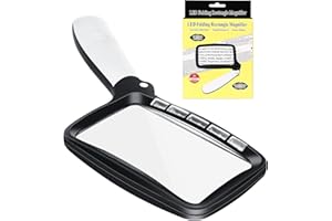 ROYOUZI Lente di ingrandimento rettangolare, 3X grande rettangolo di lettura lente con LED 5,con modalità di attenuazione con lente di ingrandimento portatile pieghevole, per anziani, libri, mappe, gioielli