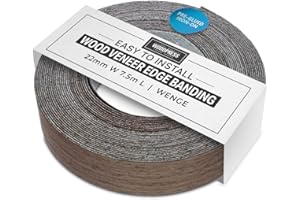 WoodPress® 22mm Real Wenge Dark Brown Wood Iron-On Edging – 7.5m Roll – Pre-Glued Wood Veneer Tape for Easy DIY Application – Will Cover the Edge of a Standard MDF Panel