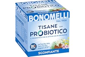 Bonomelli Tisana Probiotica Sgonfiante, Confezione da 10 Filtri, con Finocchio, Anice e Carvi, Integratore Alimentare, Favorisce la Regolare Motilità Gastrointestinale (20g)