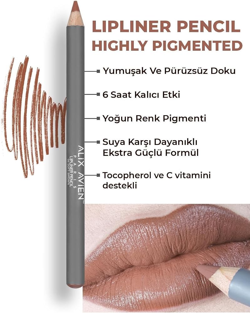 ALIX AVIEN Uzun Süre Kalıcı Dağılma Yapmayan Nemlendirici Dudak Kalemi - Lipliner Pencil 06 Soft Brown