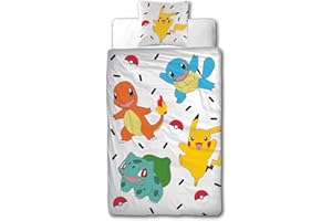 Character World Juego de cama de Pokemon de 135 x 200 + 80 x 80 · Pokémon Pikachu & Friends Game · 100 % algodón · 2 piezas de ropa de cama infantil adolescente