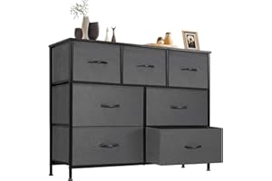 Sweetcrispy Kommode für Schlafzimmer, breite Schublade Kommode, 7 Stoffschubladen mit Griffen, Schrank, TV Stand für Schlafzimmer, Schrank, Wohnzimmer, Kinderzimmer