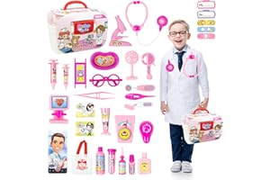 KalaDuck Doctora Juguetes para Niños de 3 Años, 32 Piezas Maletin Medicos Juguete con Médico Estetoscopio, Termómetro y Accesorios Doctor, Juego de rol de Doctora Infantil para Niños Niñas (Rosa)