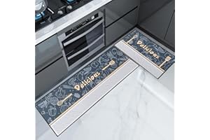 7VSTOHS 2 Pieces Non Slip Kitchen Rug Set, Non slip Water Absorbent Floor Mats, Washable Kitchen Carpets and Rugs for Home Dining Room and Entryway 43x75+43x120cm