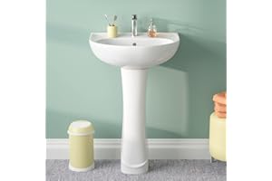 DEER VALLEY Pedestal Bathroom Basin, DeerValley U-Shaped Bathroom Sink with Full Pedestal and Overflow, Ceramic Wash Basin for Bathroom Cloakroom Toilet - 55 x 47cm (White, DV-1P525)