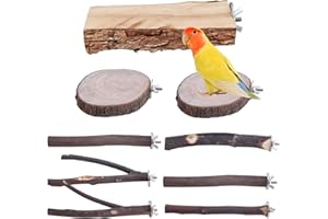 Lot de 9 perchoirs naturels pour oiseaux LEKEFETO avec plusieurs branches, perchoirs en bois naturel pour calopsittes, canaris, passereaux