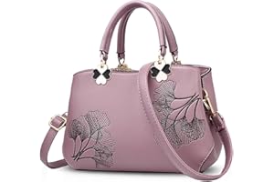 NICOLE & DORIS Nicole&Doris Femmes Fleurs Haut Handle Handbags Sac d'épaule Sac bandoulière Fourre-Tout Dames Cartable PU Cuir Feuille Violet